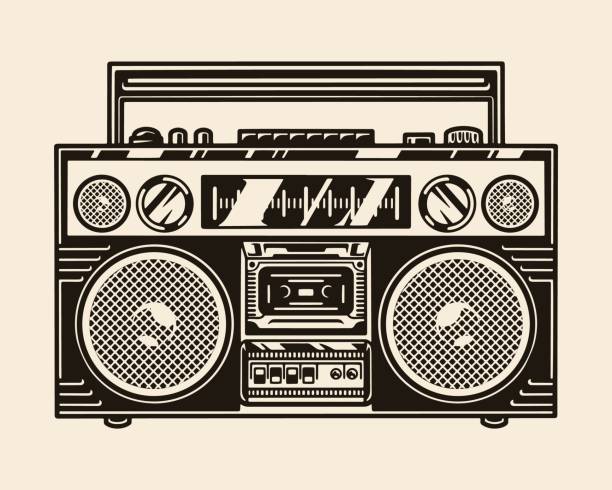 Vintage portable boombox template Vintage portable boombox template in monochrome style isolated vector illustration music speaker logo stock illustrations