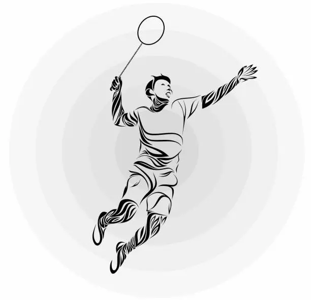 Vector illustration of badminton player in floral ornament. vector illustration