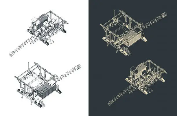 Vector illustration of Coal Auger System Blueprints