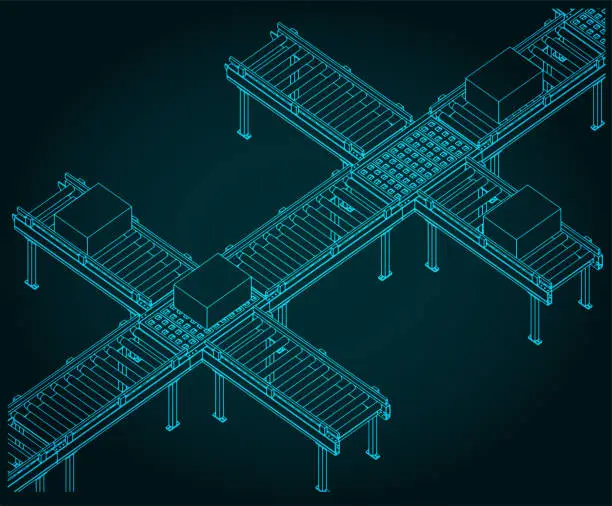 Vector illustration of Conveyor roller line illustration