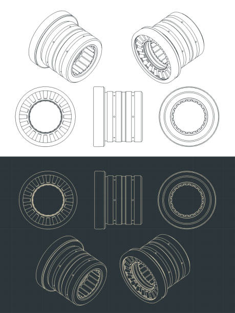 테이퍼 원통형 롤러 베어링 도면 - ball bearing wheel accuracy machine part stock illustrations