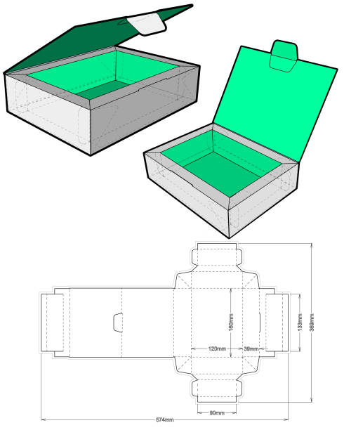 Template Box and Die-cut Pattern. The .eps file is full scale and fully functional. Prepared for real cardboard production. Template Box and Die-cut Pattern. The .eps file is full scale and fully functional. Prepared for real cardboard production. stackable stock illustrations