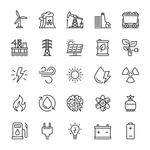 ilustrações, clipart, desenhos animados e ícones de ícones de energia e energia - electricity pylon