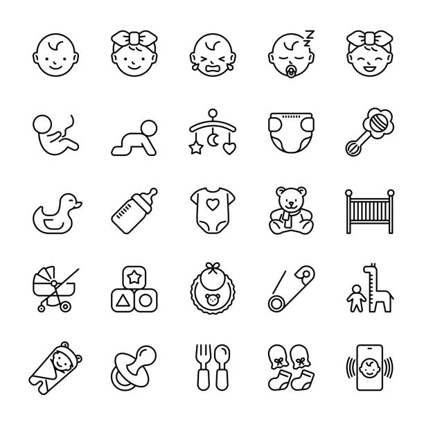 Baby and Newborn Icons Baby, newborn, baby equipment, icon set, vector illustration. baby human age stock illustrations