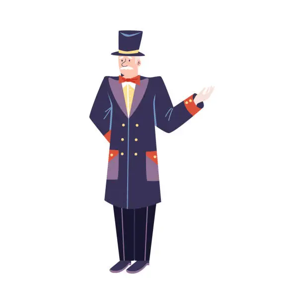 Vector illustration of Elderly doorman in retro uniform, flat cartoon style vector illustration