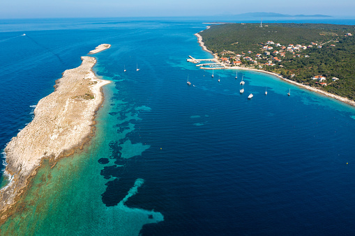 Aerial view of the Premuda island, the Adriatic Sea in Croatia