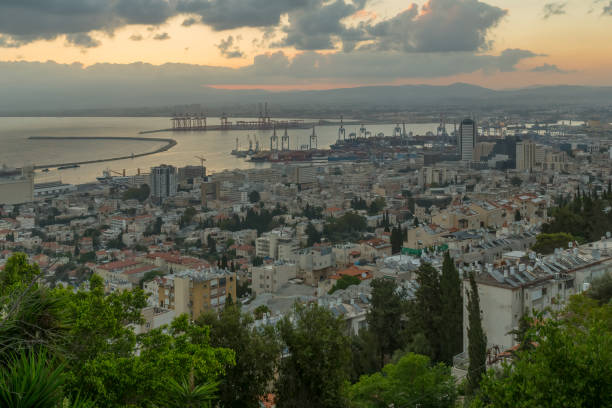istock Sunrise view of downtown Haifa, with the harbor 1330390271