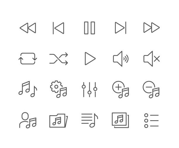 ilustrações de stock, clip art, desenhos animados e ícones de line music control icons - push button audio