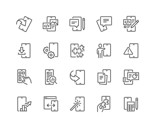 line mobile app-symbole - zählen grafiken stock-grafiken, -clipart, -cartoons und -symbole