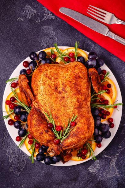 istock Fried chicken with rosemary and garnish served on a white plate 1330398051