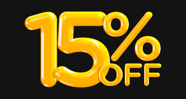 ilustrações de stock, clip art, desenhos animados e ícones de 15 percent off. discount creative composition of golden or yellow balloons. 3d mega sale or fifteen percent bonus symbol on black background. sale banner and poster. vector illustration. - bubble large percentage sign symbol