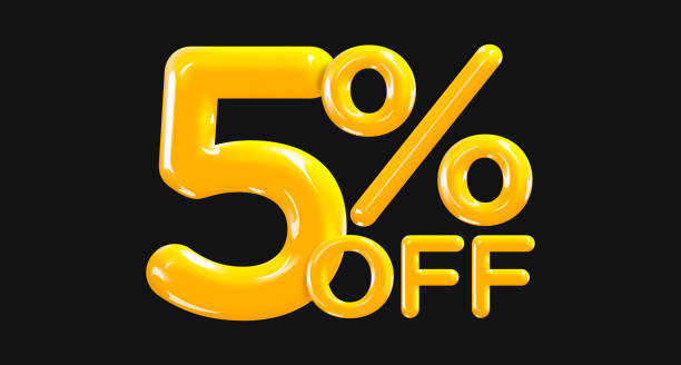 ilustrações de stock, clip art, desenhos animados e ícones de 5 percent off. discount creative composition of golden or yellow balloons. 3d mega sale or five percent bonus symbol on black background. sale banner and poster. vector illustration. - bubble large percentage sign symbol