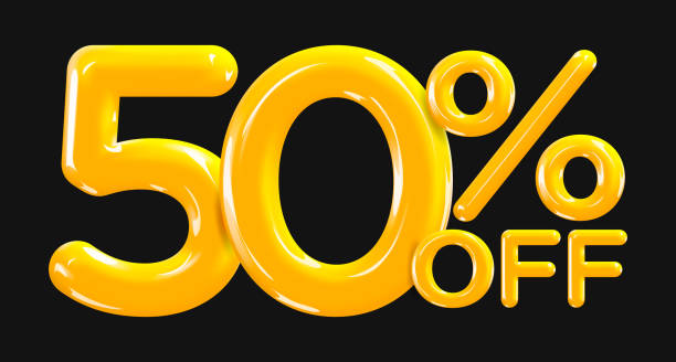 illustrazioni stock, clip art, cartoni animati e icone di tendenza di sconto del 50%. mega vendita 3d o simbolo bonus del cinquanta per cento su sfondo nero. vendita striscione e poster. illustrazione vettoriale. - balloon isolated celebration large