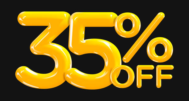 ilustrações de stock, clip art, desenhos animados e ícones de 35 percent off. discount creative composition of golden or yellow balloons. 3d mega sale or thirty five percent bonus symbol on black background. sale banner and poster. vector illustration. - bubble large percentage sign symbol