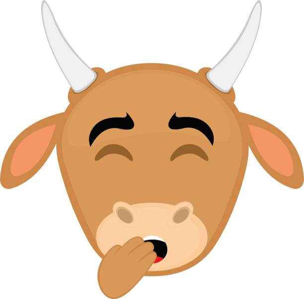 Vector emoticon illustration cartoon of a cow´s head with a tired expression, yawning, covering his mouth with his hand Vector emoticon illustration cartoon of a cow´s head with a tired expression, yawning, covering his mouth with his hand sleeping cow stock illustrations