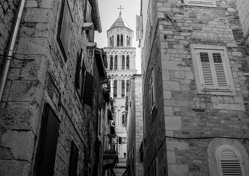 Saint Domnius Cathedral in Split, Croatia. This is the oldest Catholic cathedral in the world still used for its original purpose. St Domnius was a christian martyred (beheaded) on the orders of the Roman emperor, Diocletian. Diocletian's Palace dominates the city of Split and the cathedral forms part of it.