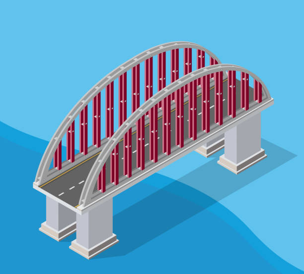 illustrazioni stock, clip art, cartoni animati e icone di tendenza di il ponte delle infrastrutture urbane è isometrico per i giochi - autobahn