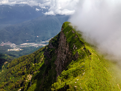 Yogyakarta, Indonesia - May 30, 2023: Tourism area around Tebing Breksi or Breksi Cliff which is a former limestone mining area that transformed into a tourism area with many facility