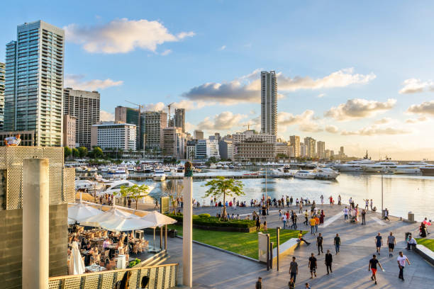 Saint George Bay also known as Zaitunay Bay, Beirut, Lebanon Beirut, Lebanon - 07.21.2021: Saint George Bay also known as Zaitunay Bay lebanon beirut stock pictures, royalty-free photos & images