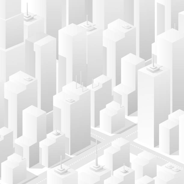 istock City white bleached isometric map, consisting of skyscrapers 1330416617