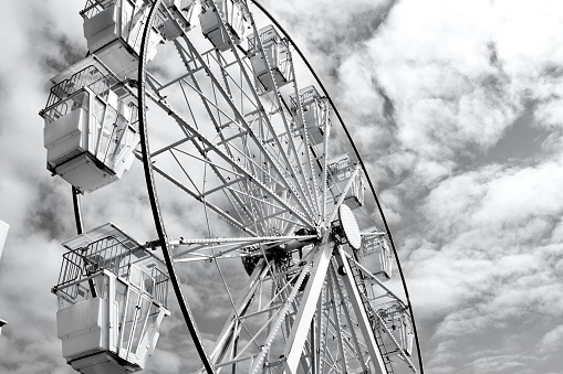 A picture of the ferris wheel on Tibidabo overlooking the city of Barcelona.