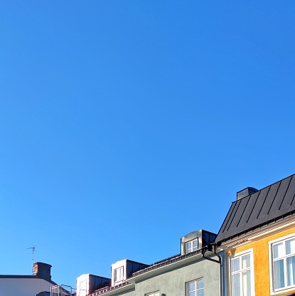 Rooftops under blue sky in sweden
