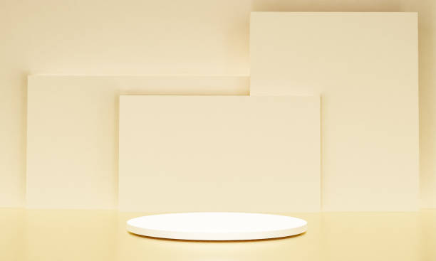 istock Scene with beige color podium for mock up presentation in minimalism style with copy space, 3d render abstract background design 1330423413