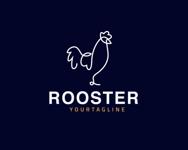 illustrazioni stock, clip art, cartoni animati e icone di tendenza di cool one line rooster logo design e unico concetto animale, può essere utilizzato come segno, icona o simbolo dell'app, vettore multistrato e facile da modificare, dimensioni e colore, compatibile con tutte le versioni illustratori - chicken silhouette animal rooster