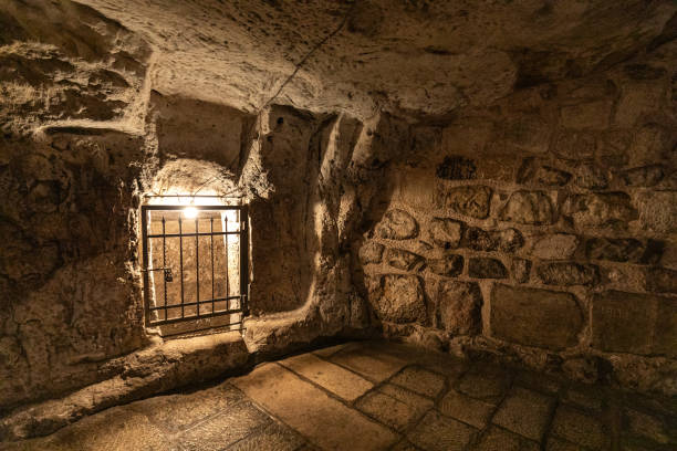 Underground Greek Orthodox Partorium Church, Prison of Christ, in Jerusalem Old City in Israel stock photo