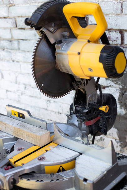 istock Circular saw with a sharp saw. Making furniture with a professional tool 1330430054