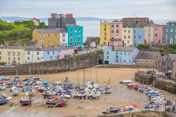 Boats moored at Tenby Harbour