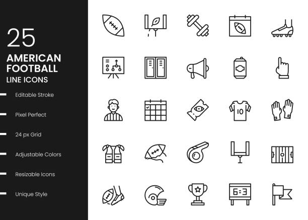 American Football Line Icons American Football Minimalistic Editable Stroke Vector Style Thin Line Icons football locker room stock illustrations