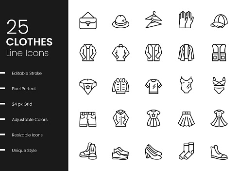 Clothes Minimalistic Editable Stroke Vector Style Thin Line Icons