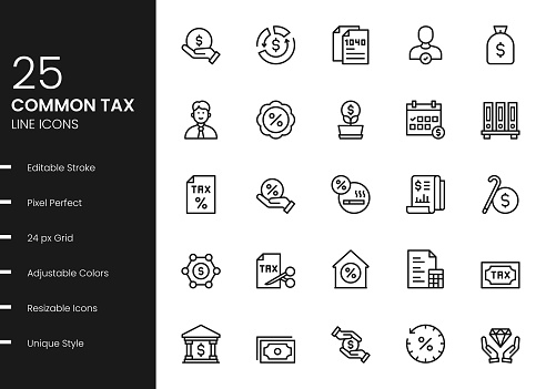 Common Tax Minimalistic Editable Stroke Vector Style Thin Line Icons