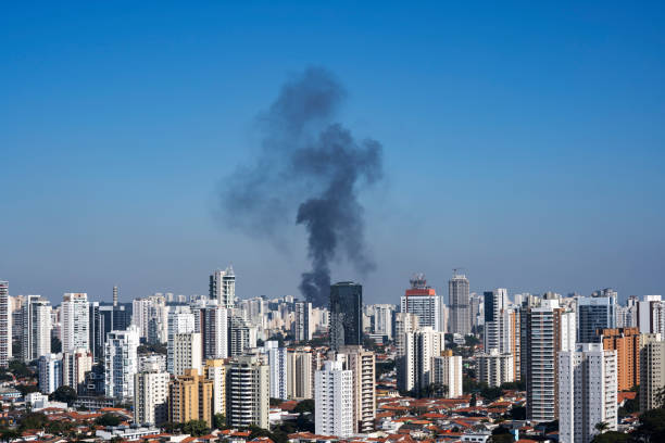 rauch ist schon von weitem von der verbrennung der bandeirante borba gato statue zu sehen. sao paulo, brasilien. - gatoo stock-fotos und bilder