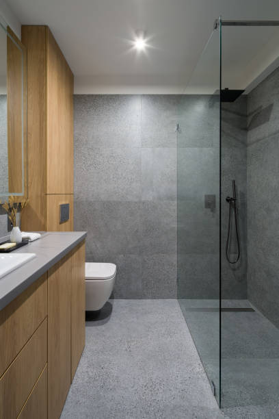 istock Modern and simple bathroom with granite tiles 1330451340