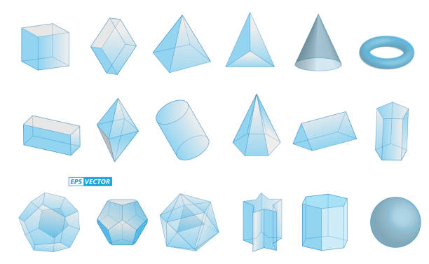 illustrazioni stock, clip art, cartoni animati e icone di tendenza di forme geometriche realistiche isolate o forme 3d di base - geometry mathematics mathematical symbol triangle