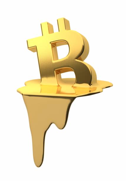 Melted bitcoin symbol stock photo