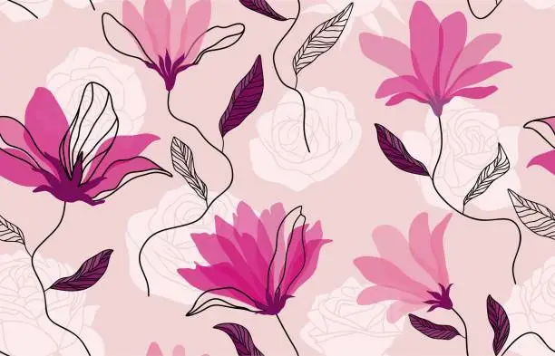 Vector illustration of Seamless Pattern with Abstract Flower and leaf.