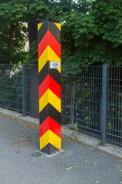 German Territorial sign in Gorlitz city. Border post near border between Poland and German.