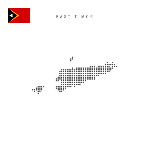 Square dots pattern map of East Timor. Timor-Leste dotted pixel map with flag. Vector illustration Square dots pattern map of East Timor. Timor-Leste dotted pixel map with national flag isolated on white background. Vector illustration. leste stock illustrations