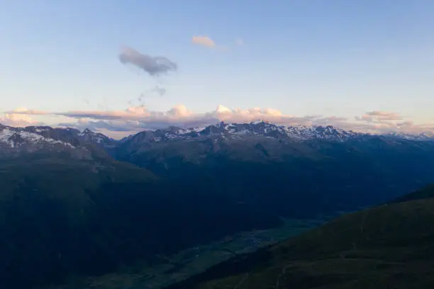 Photo of Amazing sunset over the beautiful canton of Bernese. Wonderful view in the epic swiss alps. Amazing flight like a bird with a dron over this nature.