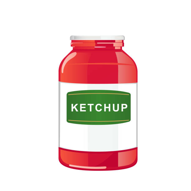 баночка с томатным соусом с белой крышкой. - tomato sauce jar stock illustrations