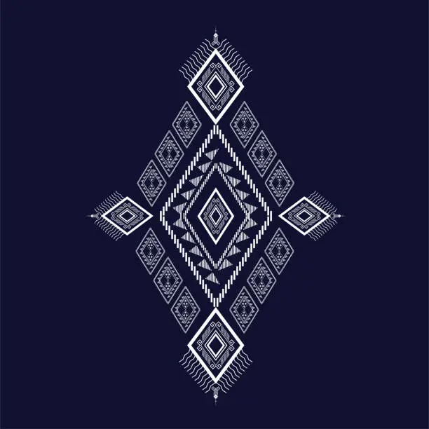 Vector illustration of Geometric ethnic pattern traditional Design for background,carpet,wallpaper,clothing,wrapping,Batik,fabric,sarong, Dark Blue Vector illustration embroidery style templates.eps