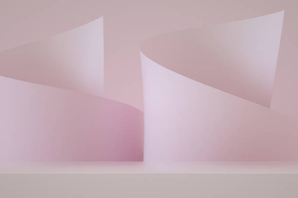 istock Empty Product Stand, Platform, Podium, Exhibition with Curled Paper Background 1330494030