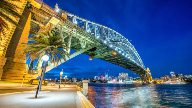 istock Sydney Harbour Bridge at night, view from the street. 1330494352