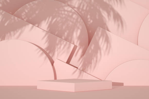 istock Empty product stand, podium, pedestal, exhibition with palm tree shadow 1330494386