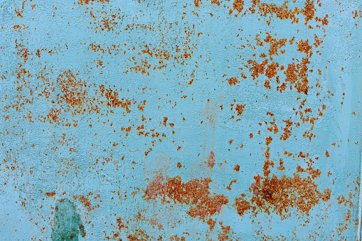 rusty blue painted metal plate texture, stained background