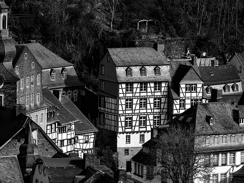this i a view from a Mountan to the old city from Monschau in Germany