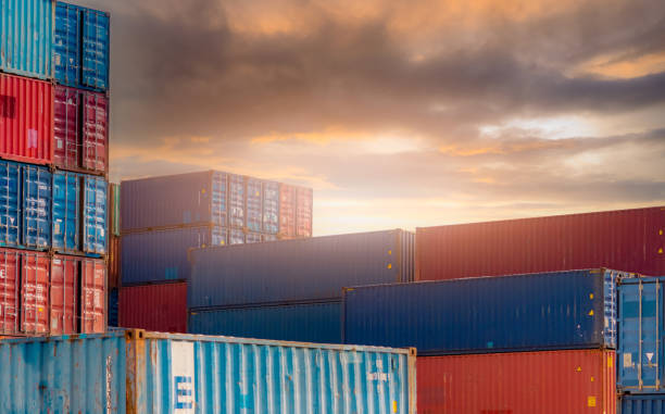 istock Container logistic. Cargo and shipping business. Container ship for import and export logistic. Container freight station. Logistic industry from port to port. Container at harbor for truck transport. 1330498053